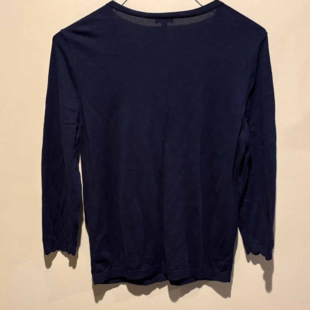 Talbots Navy Blue Button Down cardigan shirt w scallop details - Picture 5 of 5
